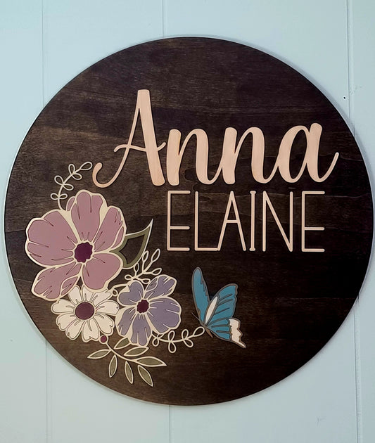 Floral Name Sign for Child's Nursery or Bedroom